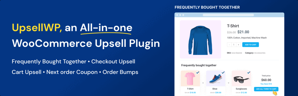 Product page of UpsellWP, a WooCommerce related products plugin