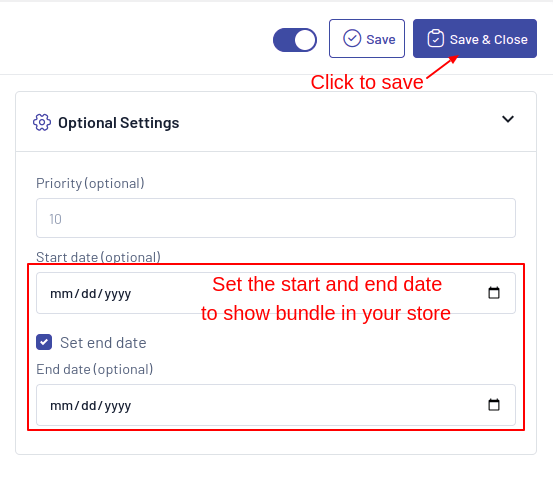 Setting start and end date for the fixed bundle