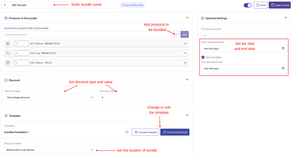 Setting the cross-sell bundle in WPBundle