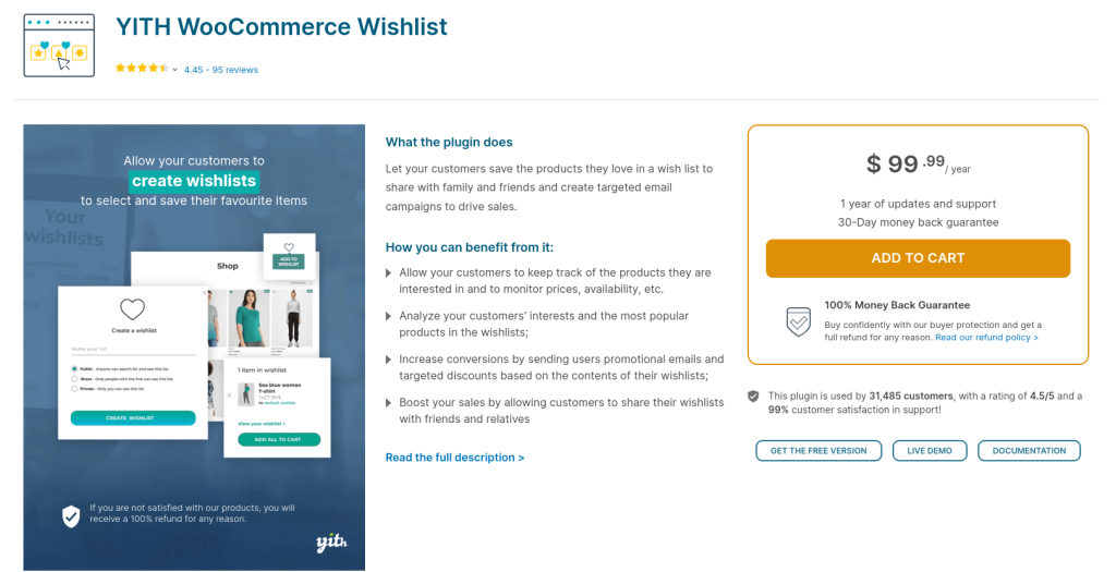 homepage of YITH WooCommerce Wishlist