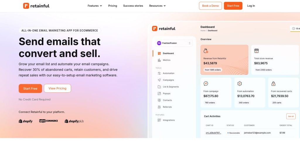 homepage of retainful, a WooCommerce black friday plugin