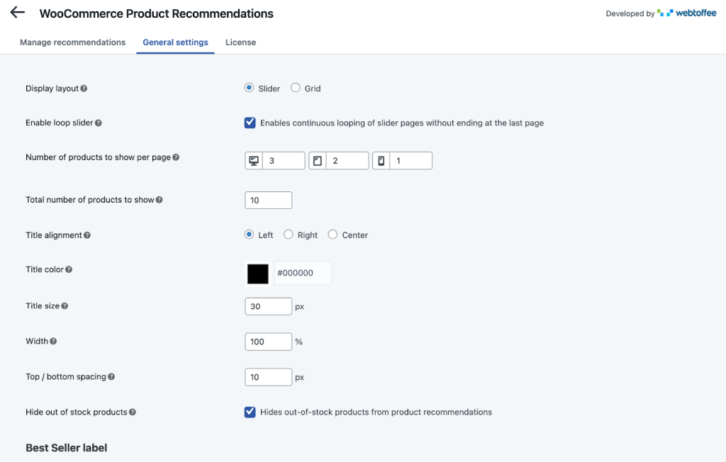 review the general settings of the recommendations
